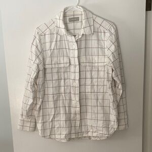 Everlane Cream and Brown Plaid Shirt